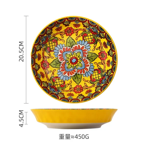 Creative Ceramic Tableware Set, Large Plate, Bohemian Style Dish Combination, Dinner Plate Set, Bowl and Plate Set A 8 inches