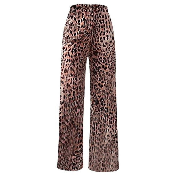 Women's Casual Wide Leg Pants Leopard Print Straight Wide Leg Pants Ladies  Leisure Loose Trousers Streetwear