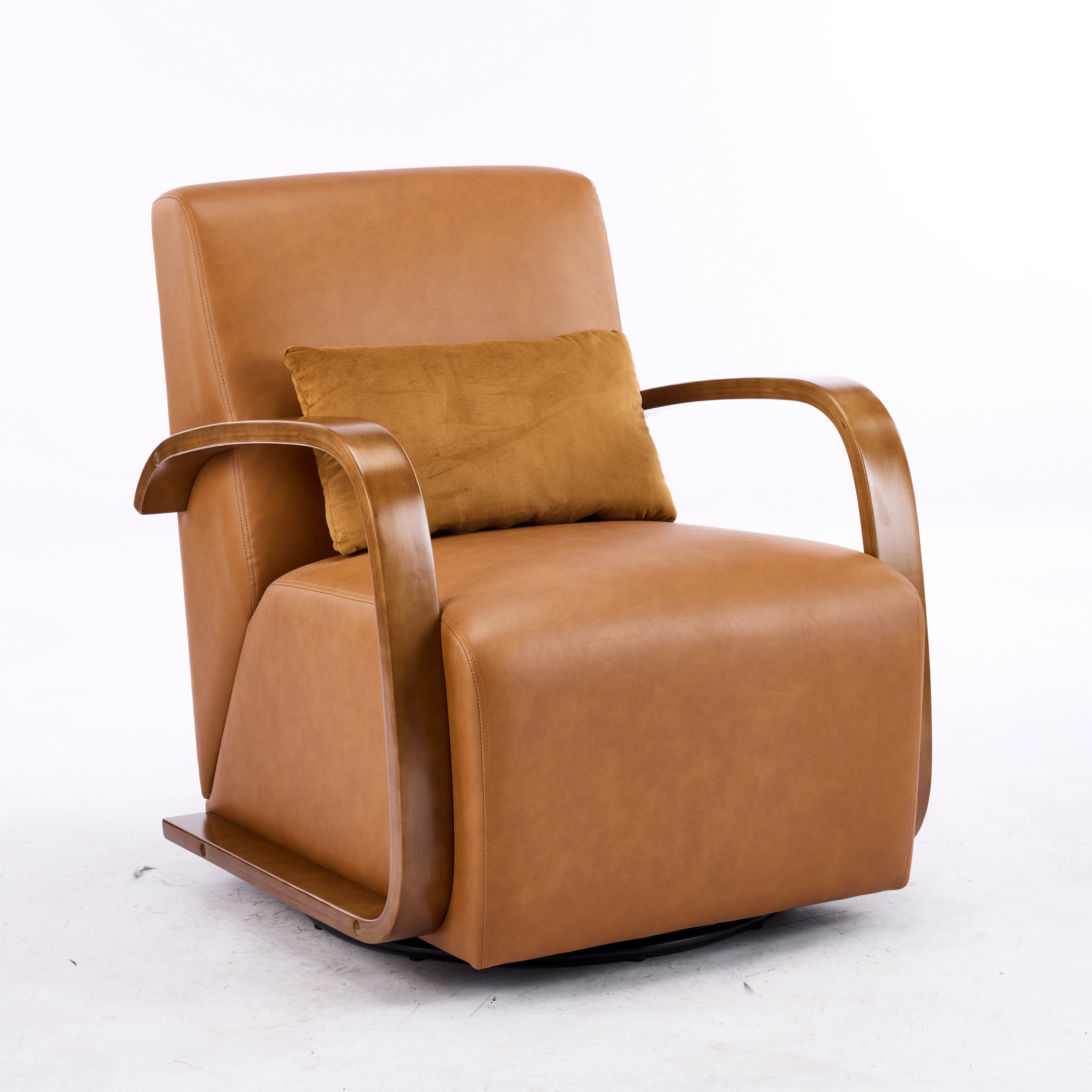 Vintage Brown Swivel Accent Chair, Solid Wood Armrests, Ergonomic Comfort, Perfect for Living Room, Reading Nook,Small Single Sofa for Bedroom, Office, Apartment (Brown)
