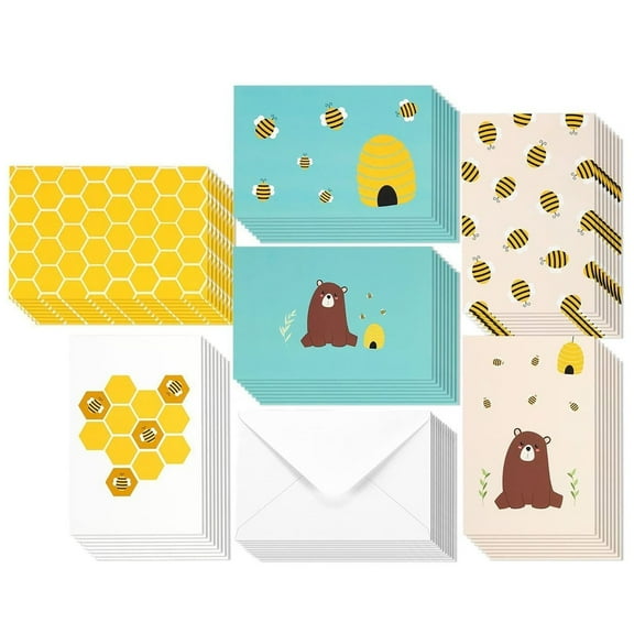 BEST PAPER GREETINGS Thank You Cards With Envelopes - 48 Pack, 4 x 6 in - Bee Stationery & Honey Bee Themed Cards - Blank Inside, 6 Assorted Honeycomb & Beehive Designs