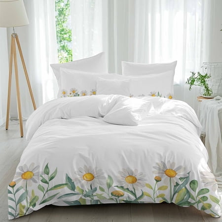 Flower Daisies Full Size Comforter Set, Summer Pastoral Country Vintage Bedding for All Seasons, 4 Pcs Bed Set, 1Quiltcover (86"x86") ,1Sheet(80"x116"), 2Pillowcases (30"x20")
