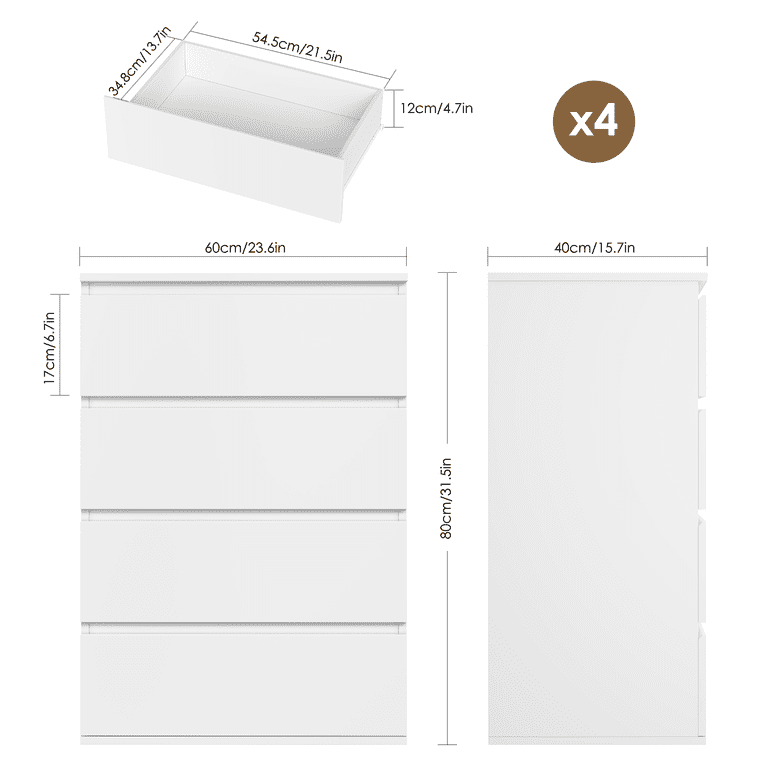 Homfa 4-Drawer Modern Dresser, White photo 2