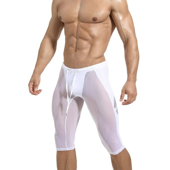 Athletic Pants Men Mens Mesh Thin Breathable Fitness Sraining Tight Pants High Elastic Cycling Pants Pantalon Survetement Homme White S