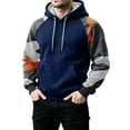 thumbnail image 4 of Men Hooded Pullover Sweatshirt Long Sleeve Raglan Camouflage Print Casual Drawstring Hoodie Kangaroo Pocket Top Dark Blue L, 4 of 5