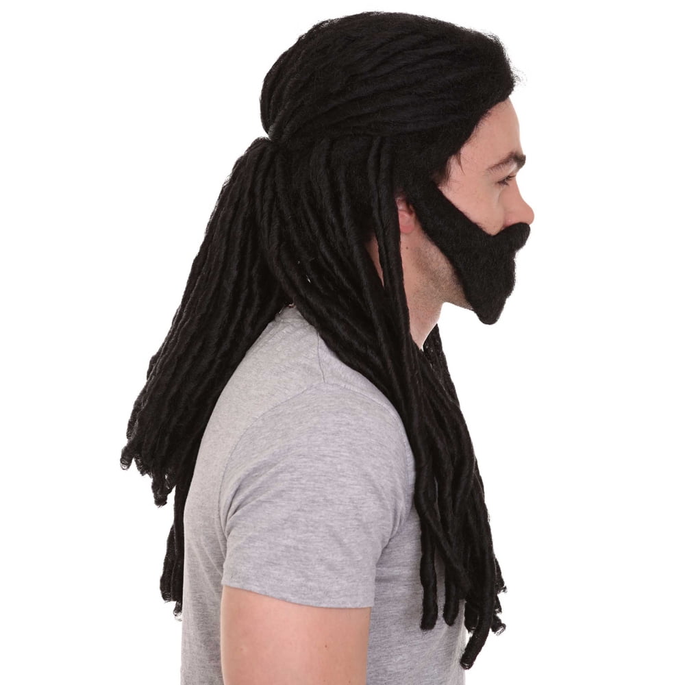 HPO Adult Men's Iconic Wig, Long Length Black Color Braided Hair, Breathable Capless Cap Design, Synthetic Fiber