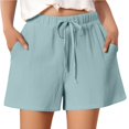 thumbnail image 2 of Ovticza Women's Linen Shorts Casual Flowy High Waisted Comfy Summer Basic Elastic Drawstring Boho Dressy Pockets Sky Blue L, 2 of 5