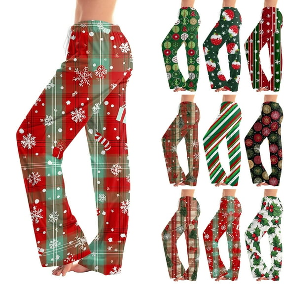 Resicozy Christmas Pajama Bottoms for Women Soft Wide Leg Lounge Pants Comfy Drawstring Trendy Fall Long Pajamas Pants Light Green 3XL