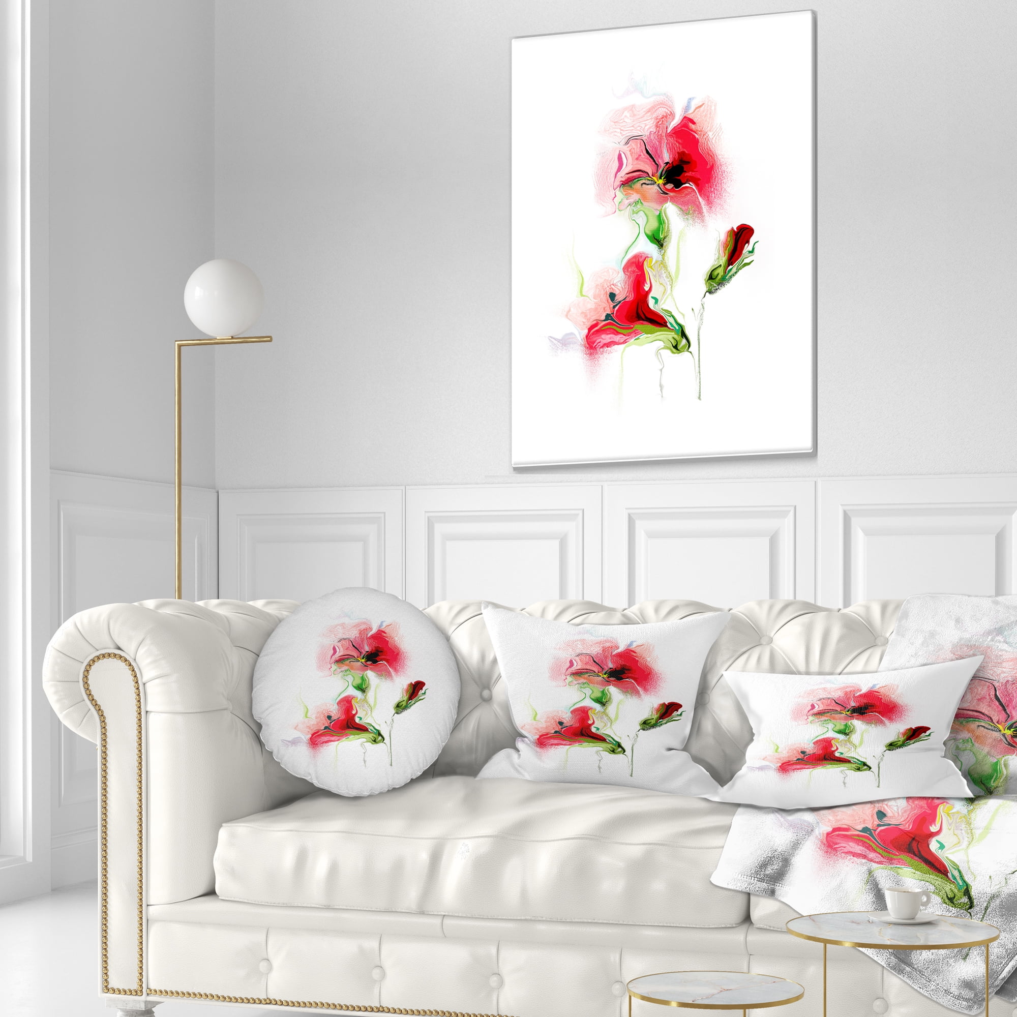 Designart Red Floral Watercolor Illustration - Animal Throw Pillow - 12x20