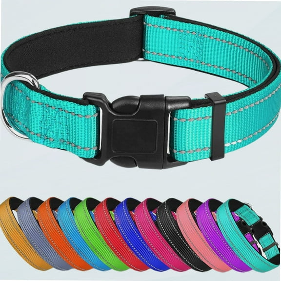Reflective Dog Collar,Soft NeopreneBreathable Nylon Pet Collar Adjustable for Extra Large Dogs,Teal,XL