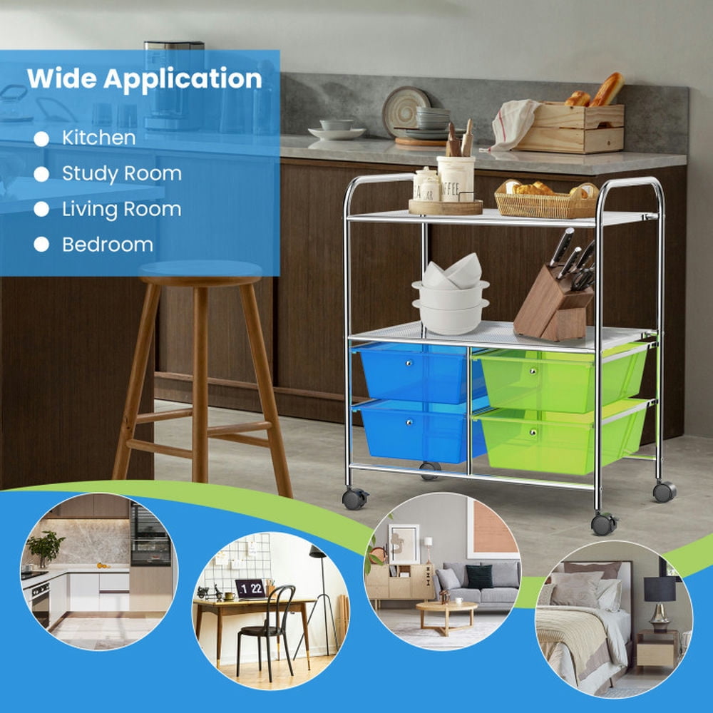Demi Bonn 4 Drawers Shelves Rolling Storage Cart Rack with 4 Universal Casters, Blue & Green