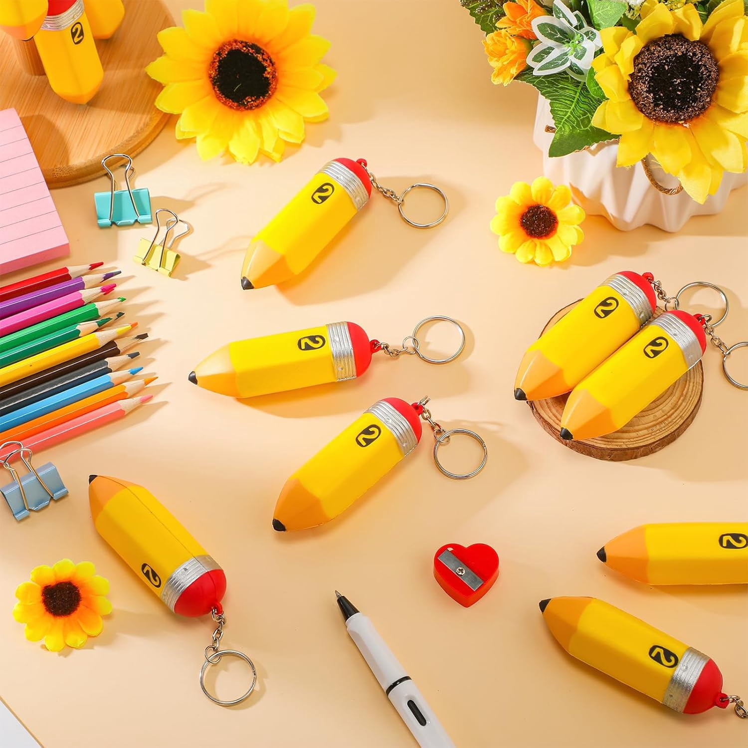 Back to School Gift Bulk for Teacher Cute Foam Squeeze Pencil Teacher Keychains First Day of School Gift for Party