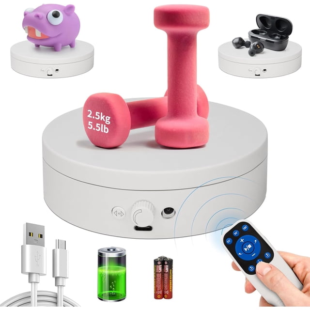 Motorized Rotating Display Stand Rotating Platform Electric Turntable for Display,Photography,3D Scanner Models,Remote Control Angle/Speed,Step/Swing/Continuous Rotation