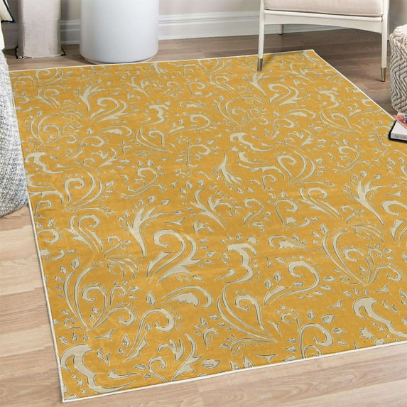 Vintage Decorative Rug, Monochrome Style Classic Victorian Inspired Rococo Motif Repetition, Quality Carpet for Bedroom Dorm and Living Room, 6 Sizes, Dark Mustard, by Ambesonne