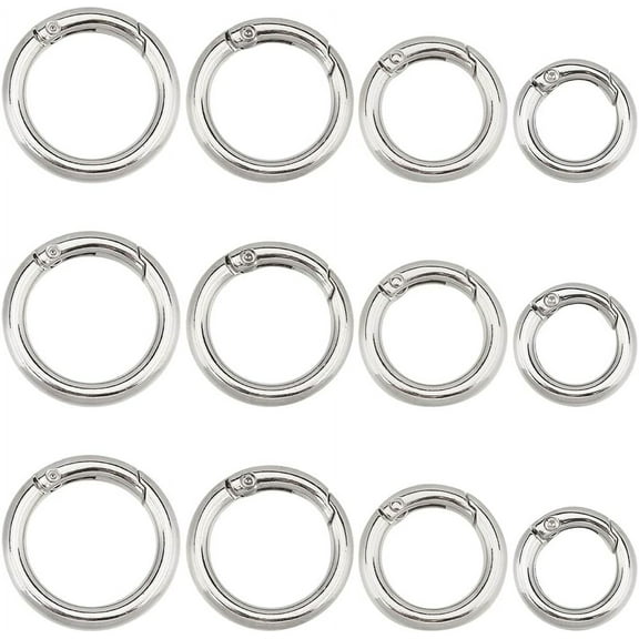 24Pcs 4 Sizes Metal Spring O Ring Silver Alloy Round Hooks Zinc Carabiner Clip Keyring Snap Trigger Small Clamp Clasp Buckle Ring for Jewelry Making DIY Crafts Keychains Bag Purse Handbag