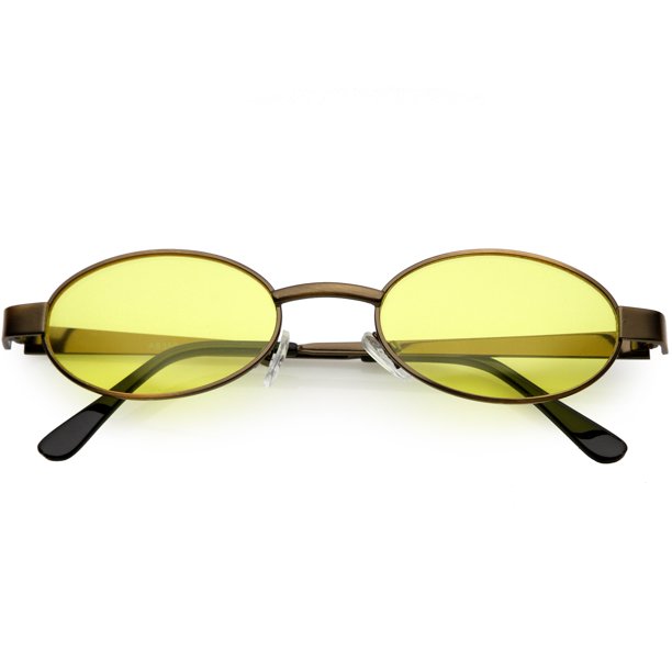 Sunglass La Retro Small Oval Sunglasses Metal Arms Color Tinted Lens 48mm Bronze Yellow