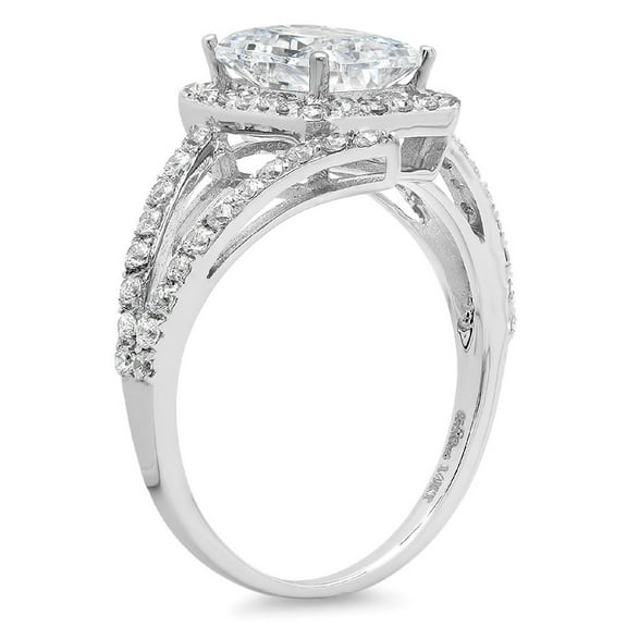1.935 ct Emerald Cut White Sapphire Halo Engagement Ring for Women in 18K White Gold