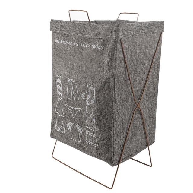 Panier à Linge Pliable Grande Capacité Imperméable Cadre en X Multifonctionnel avec Sac, Matériau en Fer Coton Lin