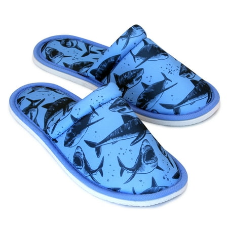 

Chochili Men Shark Home Slippers Blue White Lightweight Silent Walk Size 8 to 10