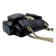 Gucci GG Marmont Dual Compartment Black Matelassé Leather Shoulder Bag Gold GG Logo Chain Strap Designer Handbag