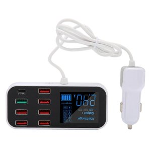Compatible 40W Nombreux USB Station de recharge des voitures 8 Ports USB Adaptateur de chargeur d'affichage de voiture QC3.0 et Type C PD Adaptateur de chargeur de voiture _Perfect Gift