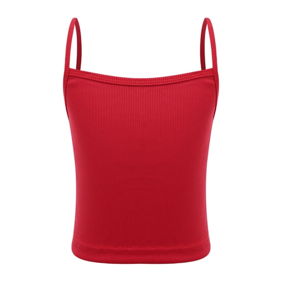 JanJean Kids Girls Sports Bras Cami Crop Tops Spaghetti Straps Ribbed Knit Vest Workout Undershirts Athletic Tank Top Shirts Red M/小码