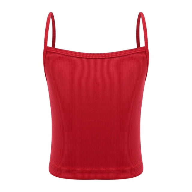 Freebily Kids Girls Ribbed Cami Vest Spaghetti Straps Dance Tank Tops Workout Gym Training Vest Undershirts Red XL/大码