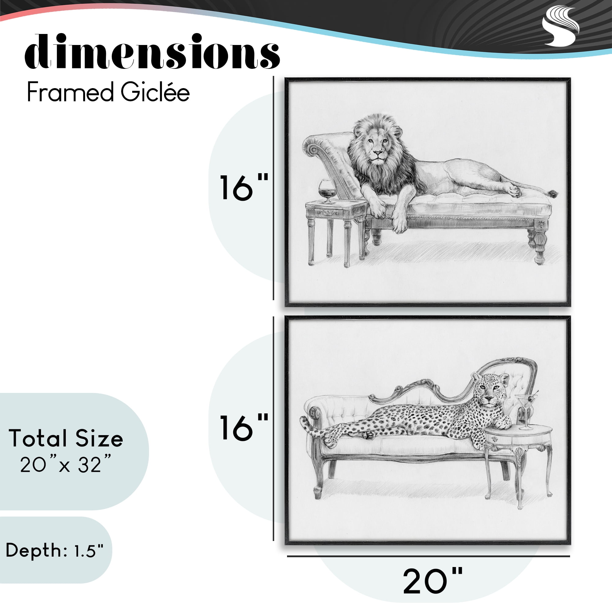 Stupell Industries Lounging Beasts Wildlife 2 Piece Black Framed Giclee Art Set, design by Victoria Barnes
