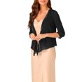 thumbnail image 4 of INSPIRE CHIC Tie Front Cardigan for Women's 3/4 Sleeve Mesh Glitter Cropped Bolero Shrug XS Black, 4 of 6