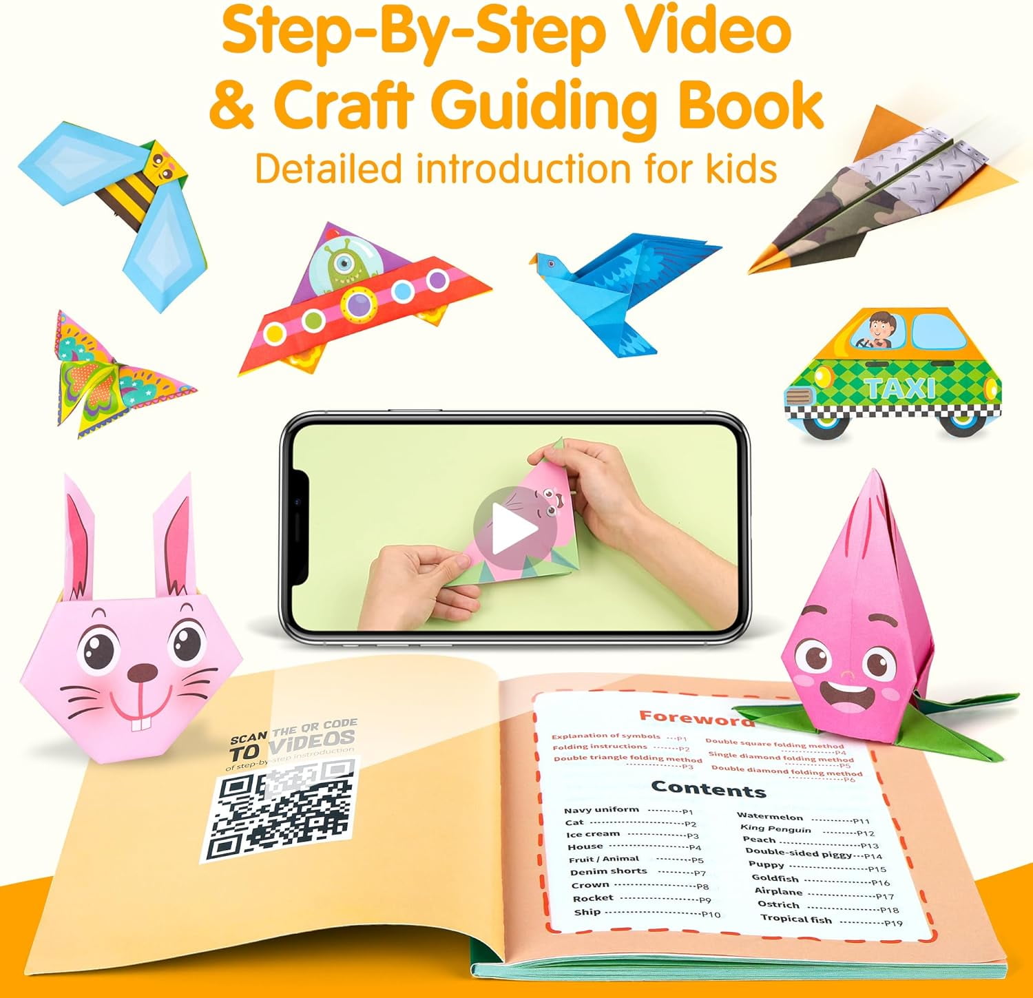 Mocoosy Origami Paper 224 Sheets Origami Kit for Kids Ages 8-12, Square Craft Paper Color Folding Paper Set with Guiding Book for Easy DIY Art and Craft Projects Best Craft Gifts for Kids