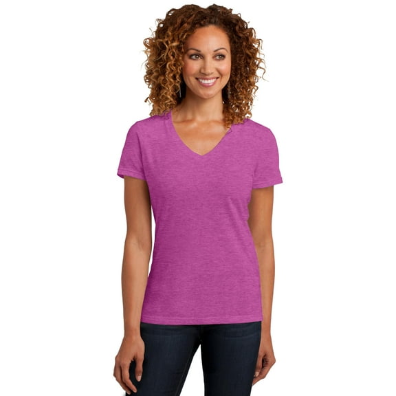 District Made Ladies Perfect Blend V-Neck Tee. Dm1190l , DM1190L , Heathered Pink Raspberry , XX-Large