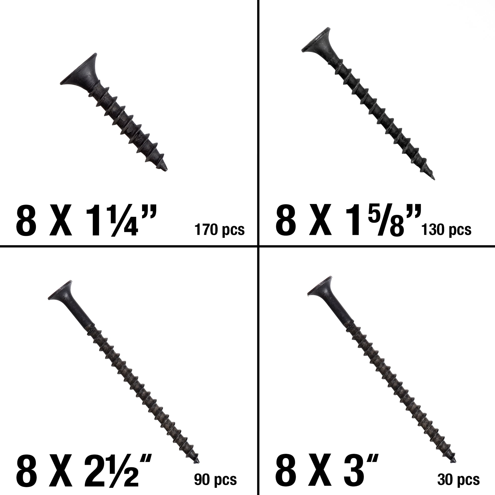 Fas-n-tite Coarse Thread Drywall Screw Assortment, 4 Sizes, Steel, Black Phosphate, 420 pack