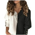 thumbnail image 2 of Abcnature Women Summer Fashion Casual Loose Splicing Full-Sleeve Button V Neck Lace Blouse Plus Size Tops for Ladies Autumn Winter Casual Loose Tunic Blouse Black XL, 2 of 4