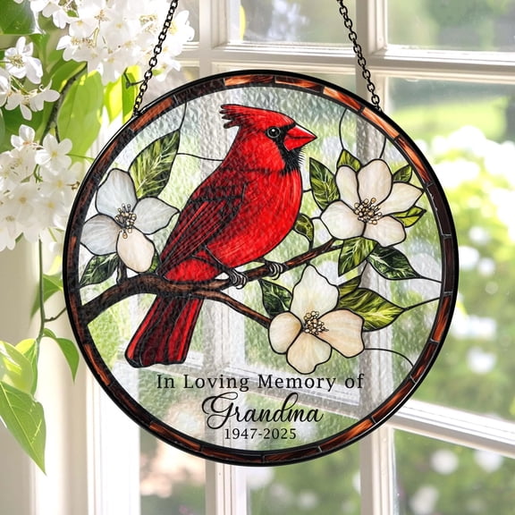 Personalized Cardinal Memorial Suncatcher, Remembrance Window Hanging, Sympathy Gift for Loss of a Loved One (3.94")