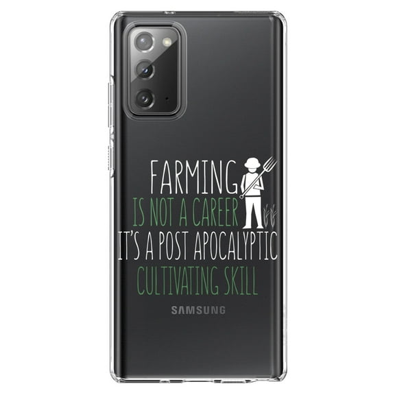 DistinctInk Clear Shockproof Hybrid Case for Samsung Galaxy Note 20 (6.7" Screen) - TPU Bumper Acrylic Back Tempered Glass Screen Protector - Farming is Not a Career Post Apocalyptic Skill