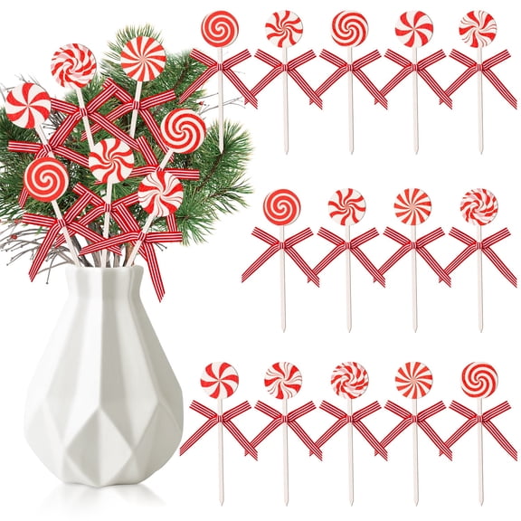 Laffact Wooden Christmas Candy Stickers, Red and White for Party Decoration,14 Pack