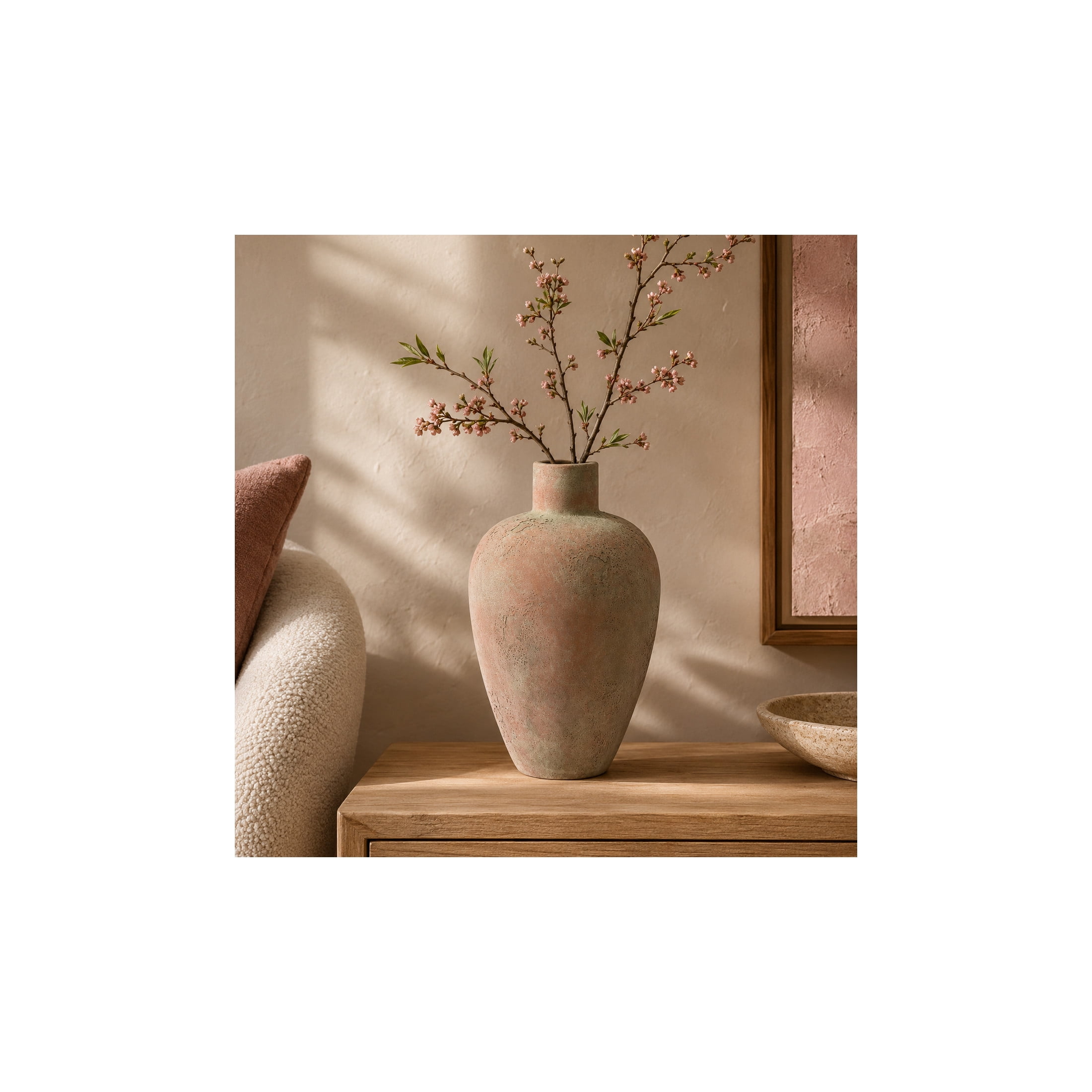 DecMode 13" Wide Textured Beige Ceramic Vase