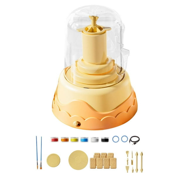 Torno de cerámica eléctrico, herramientas portátiles para esculpir, ideal como regalo de cumpleaños para principiantes. amarillo
