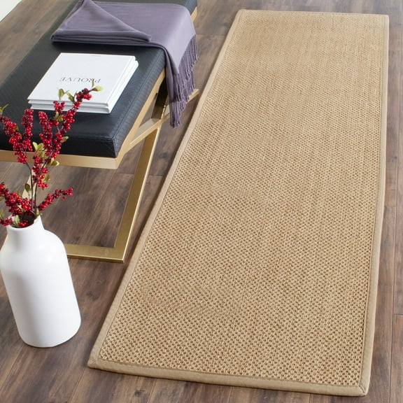 SAFAVIEH Natural Fiber Jovana Border Seagrass Runner Rug, Maize/Linen, 2'6" x 20'