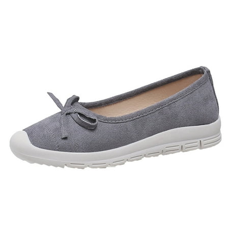 

Women Walking Shoes Fashion Autumn Women Casual Shoes Low Heel Thick Sole Solid Color Round Toe Bow Knots Comfortable Slip On casual shoes for Women cloth Grey