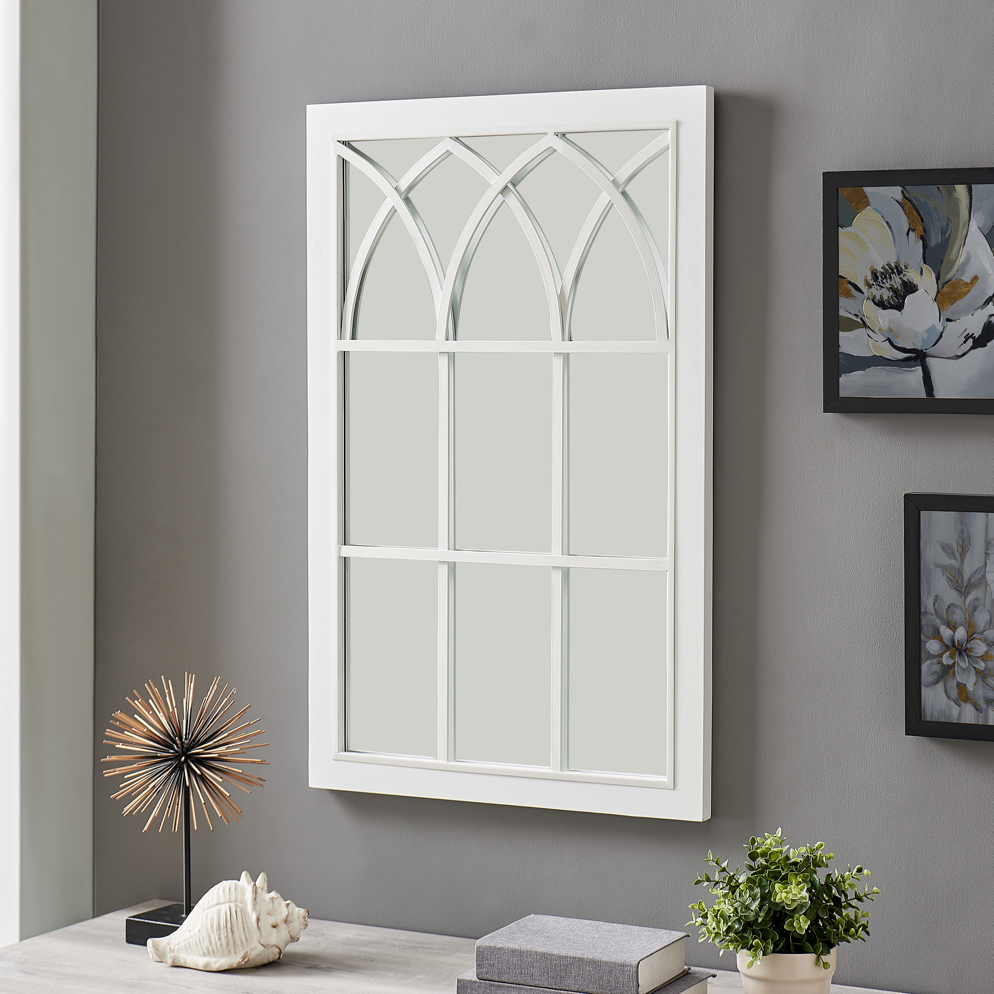 Cream arched window style wall mirror shabby vintage chic living room hallway