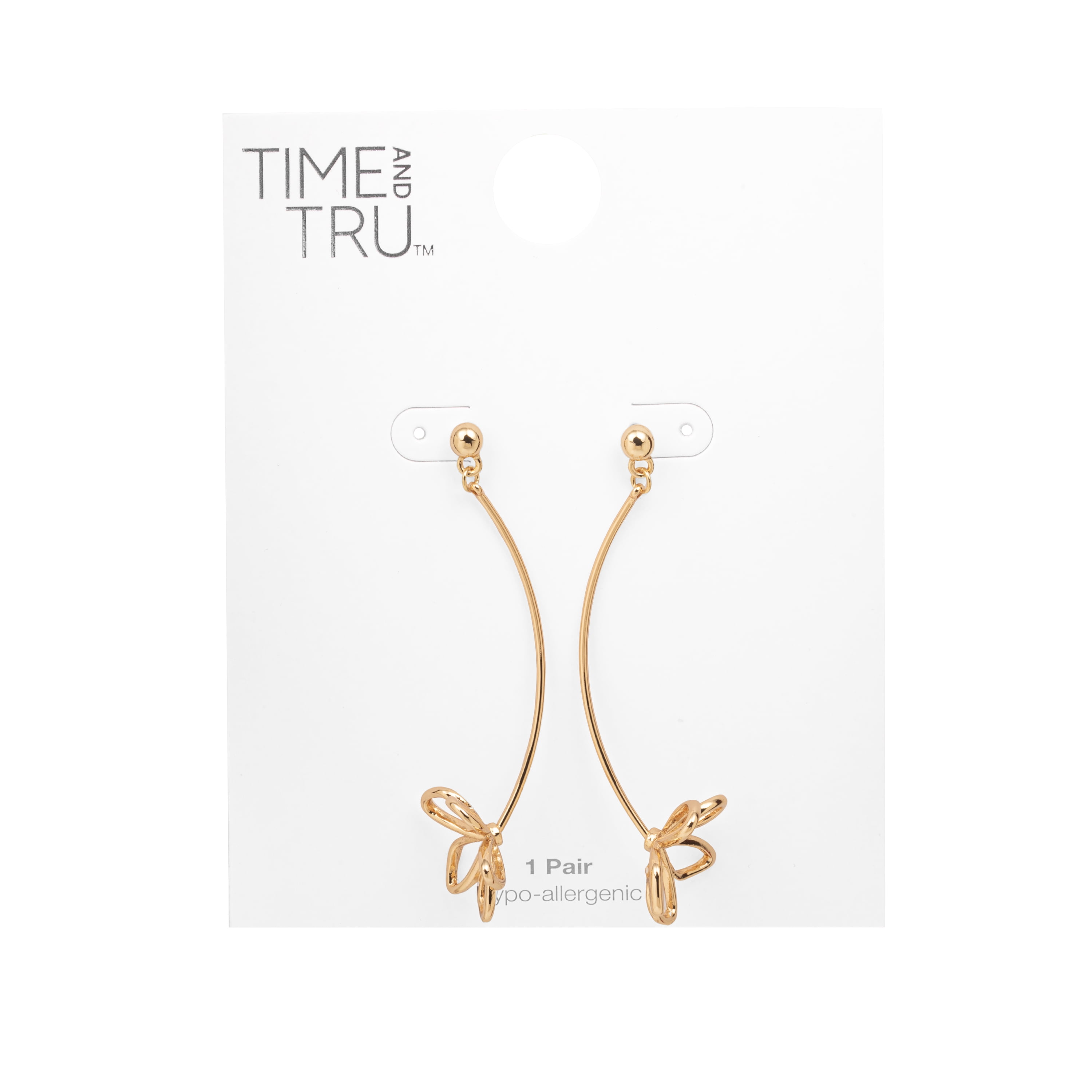 Time and Tru Women's Gold Tone Metal Drop Earrings Floral Design