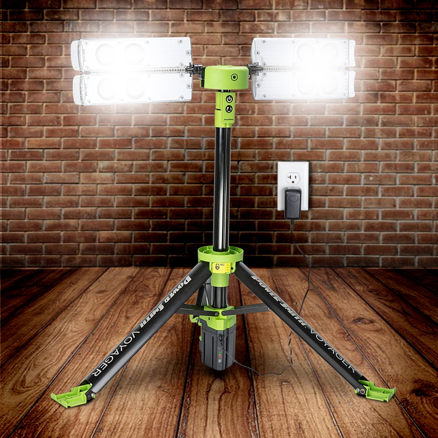 PowerSmith Voyager 8,000-Lumen LED 4-Light Tripod-Mounted Rechargeable Portable Work Light, PVLR8000APT