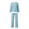 thumbnail image 5 of Plus Size Matching Sets Mock‑Layer Striped Long‑Sleeve Top and High‑Waist Wide‑Leg Pants Sizes S-5XL, 5 of 6