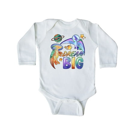 

Inktastic Dream Big Cute Space Dinosaurs Gift Baby Boy or Baby Girl Long Sleeve Bodysuit