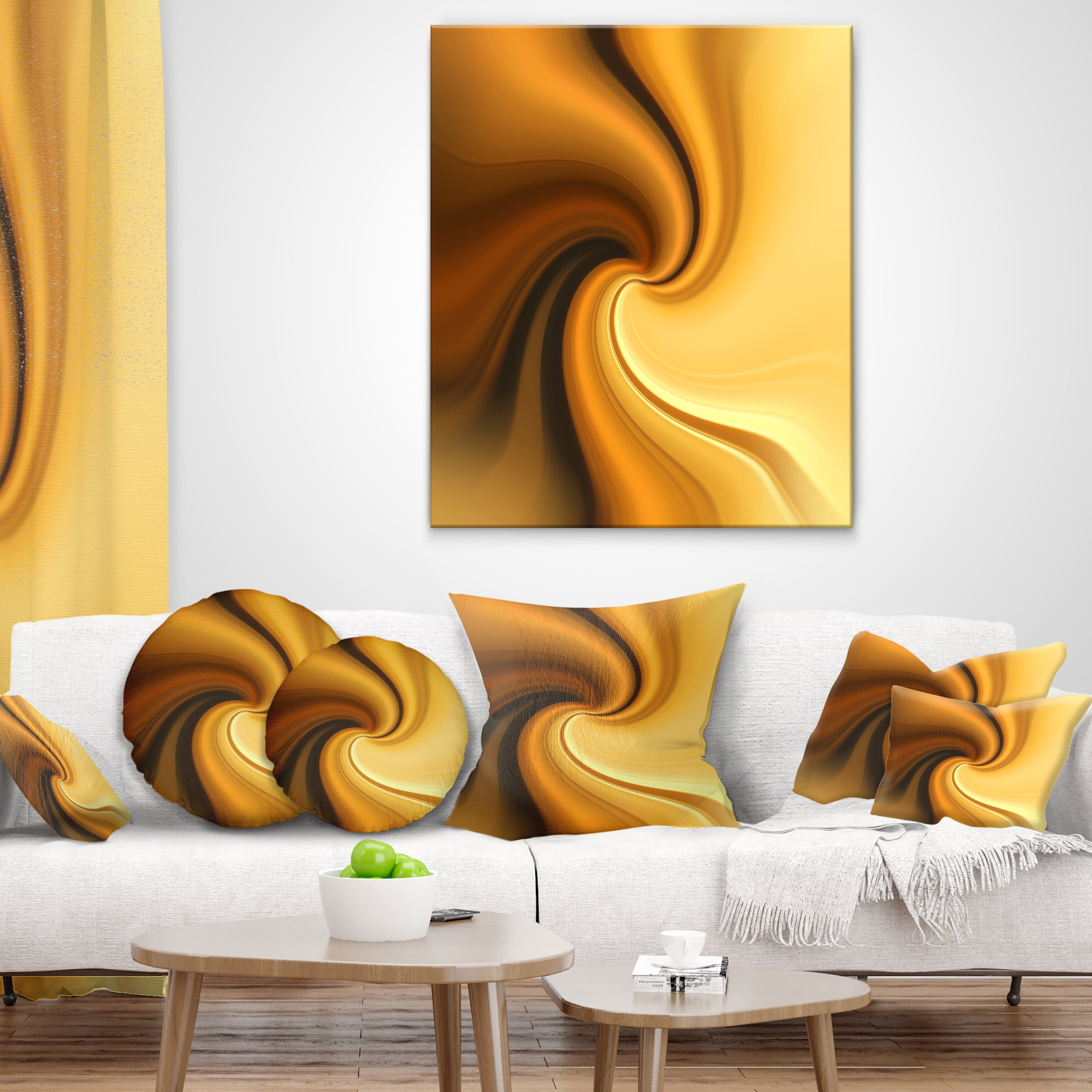 Designart Brown Waves Curved Texture - Abstract Throw Pillow - 18x18