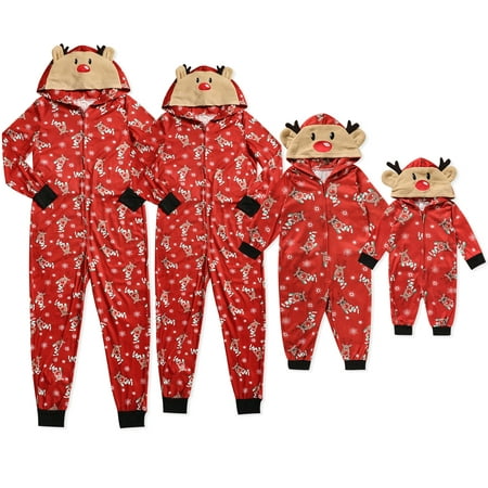 

Viworld Christmas Family Matching Hoodie Pajamas Reindeer Romper Jumpsuit Zipper Pjs for Adult Kids Baby