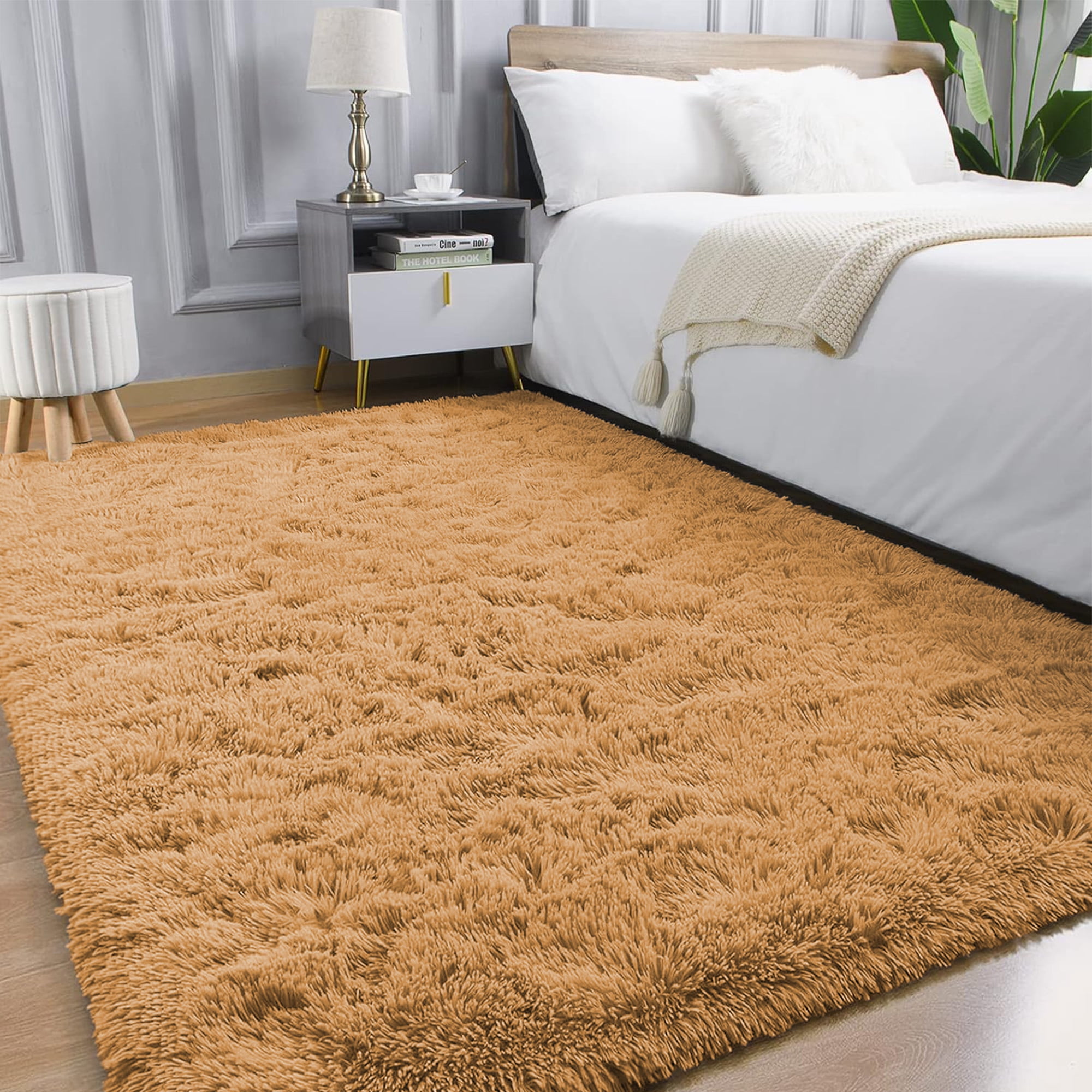 Nefoso Shag Area Rug, 8ft x 10ft Soft Fluffy Area Rugs for Living Room Bedroom Decor Carpet, Light Brown/Camel