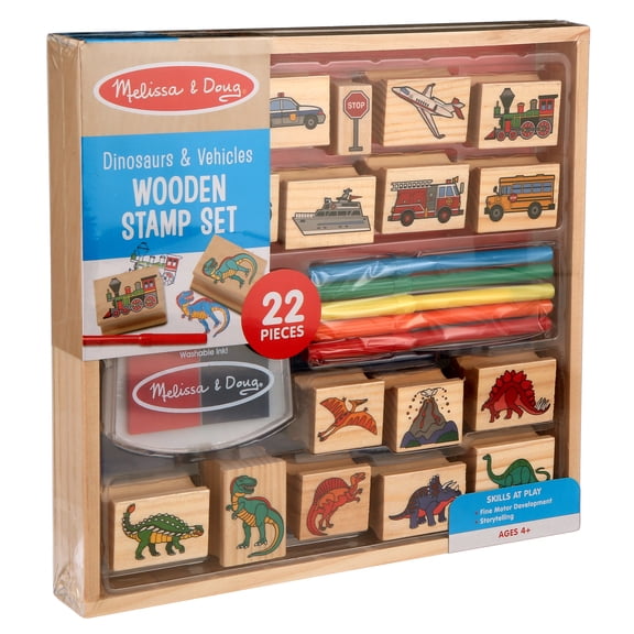 Melissa & Doug Wooden Dinosaur & Vehicle Stamps