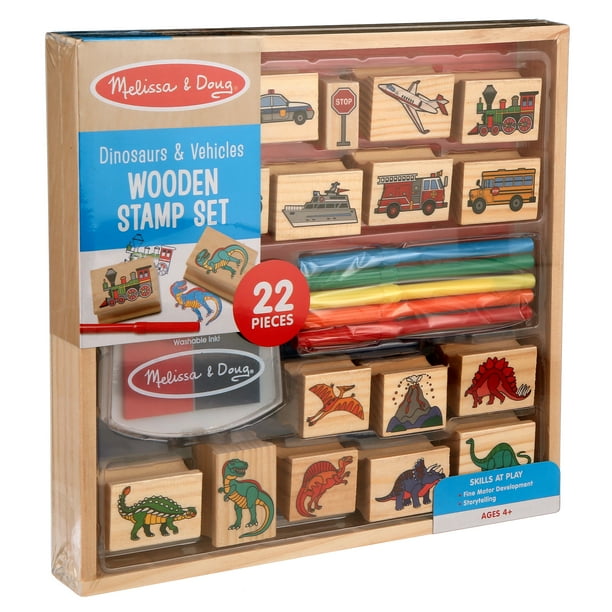 Melissa & Doug Wooden Dinosaur & Vehicle Stamps - Walmart.com - Walmart.com