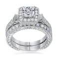 thumbnail image 2 of 1.08ctw Princess Cut CZ Halo Vintage Bridal Wedding Ring Set in Rhodium Plating, 2 of 8